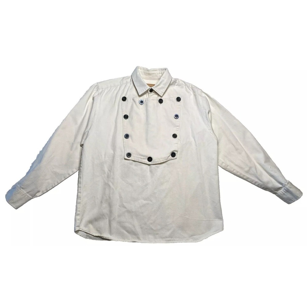 WAH Maker Old Western Bib Pullover Shirt Men's Medium White USA Cotton